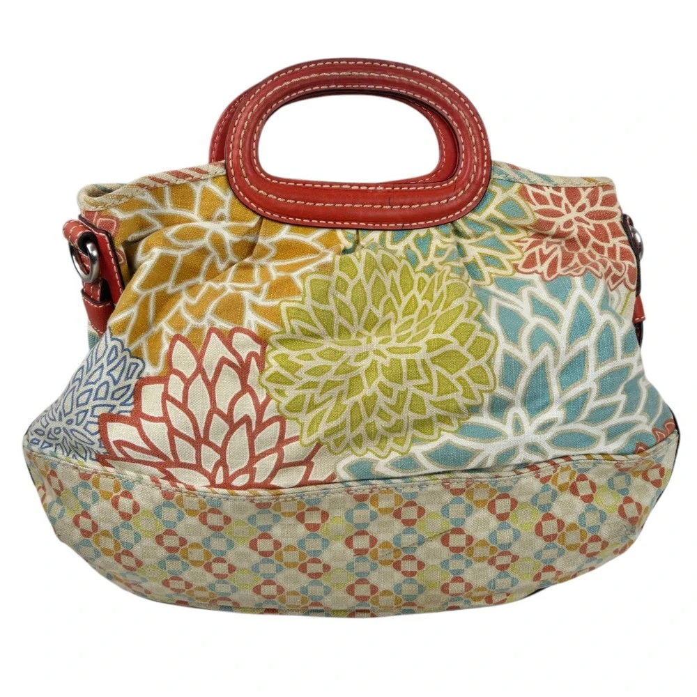 Vtg Fossil Hobo Floral Canvas Top Handle Satchel Bag Key Charm No Crossbody